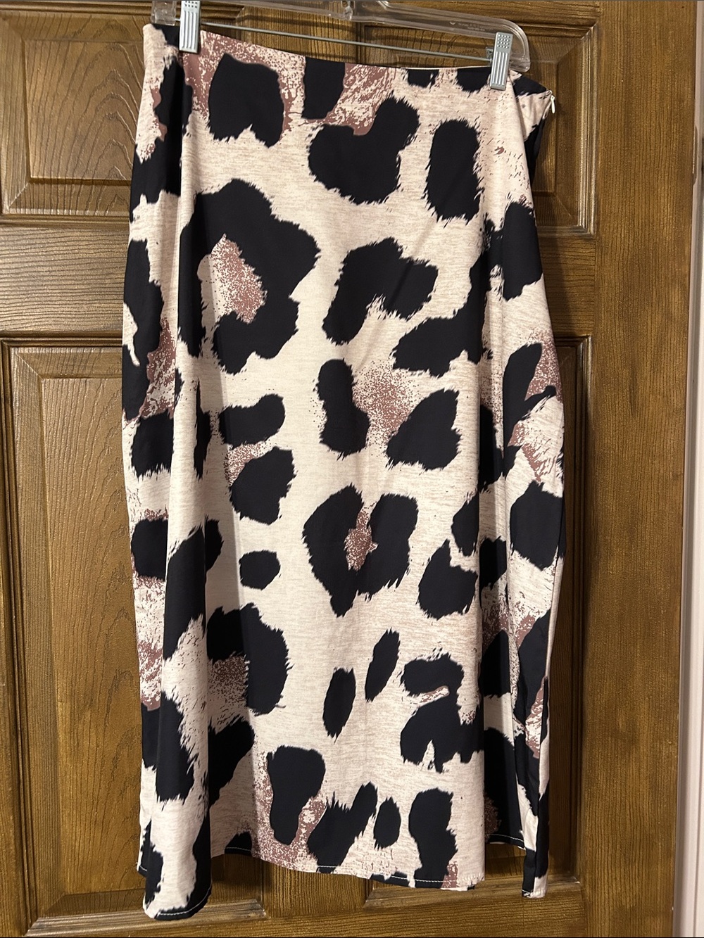 Leopard Print Midi Skirt in Black and Cream